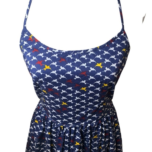 Liza Luxe Navy A-line Tank Mini Dress Small | Bird Print Racerback | 100% Cotton - Picture 5 of 8